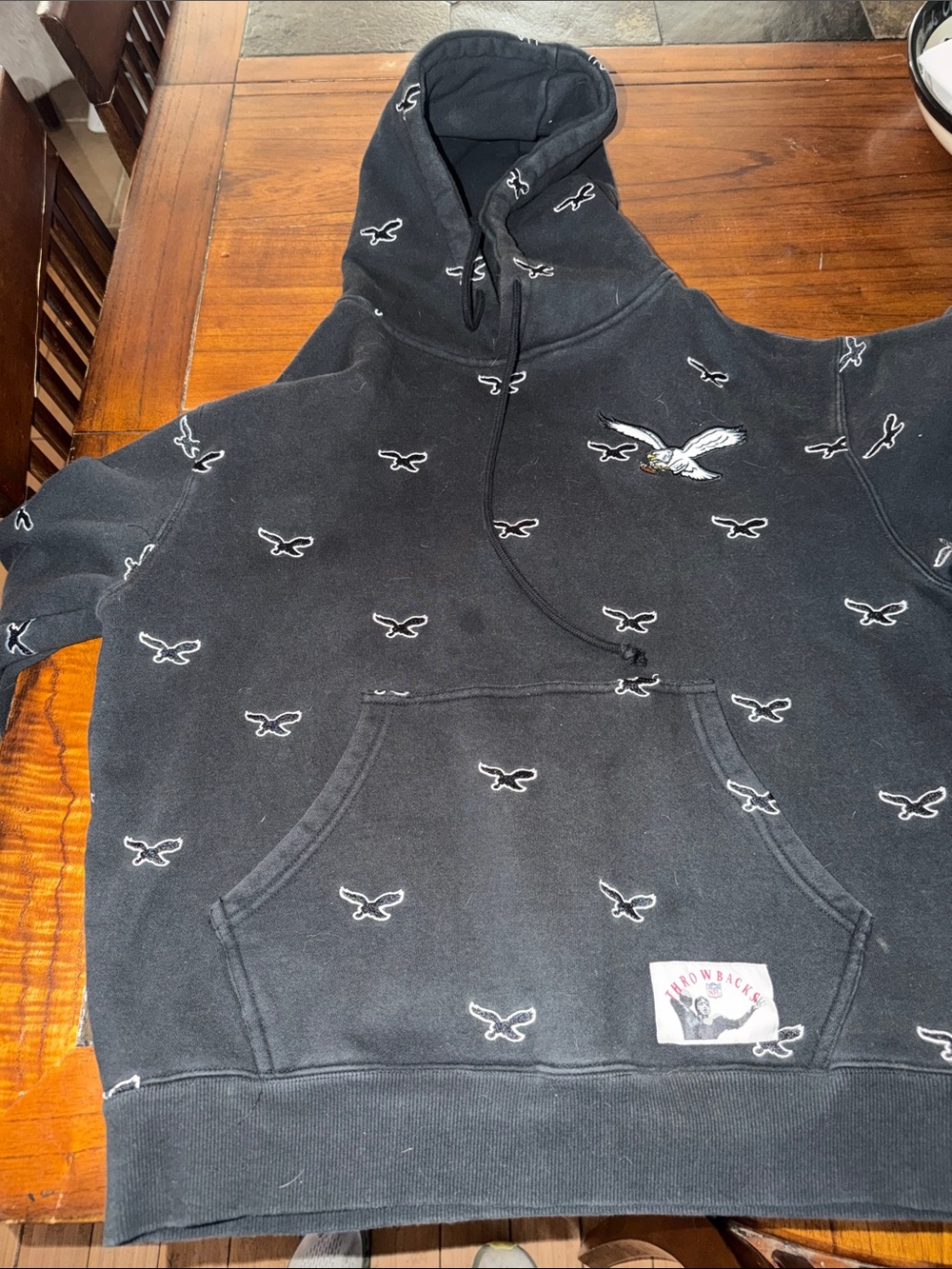Black All-Over Eagles Mitchell and Ness Hoodie with Small Patch